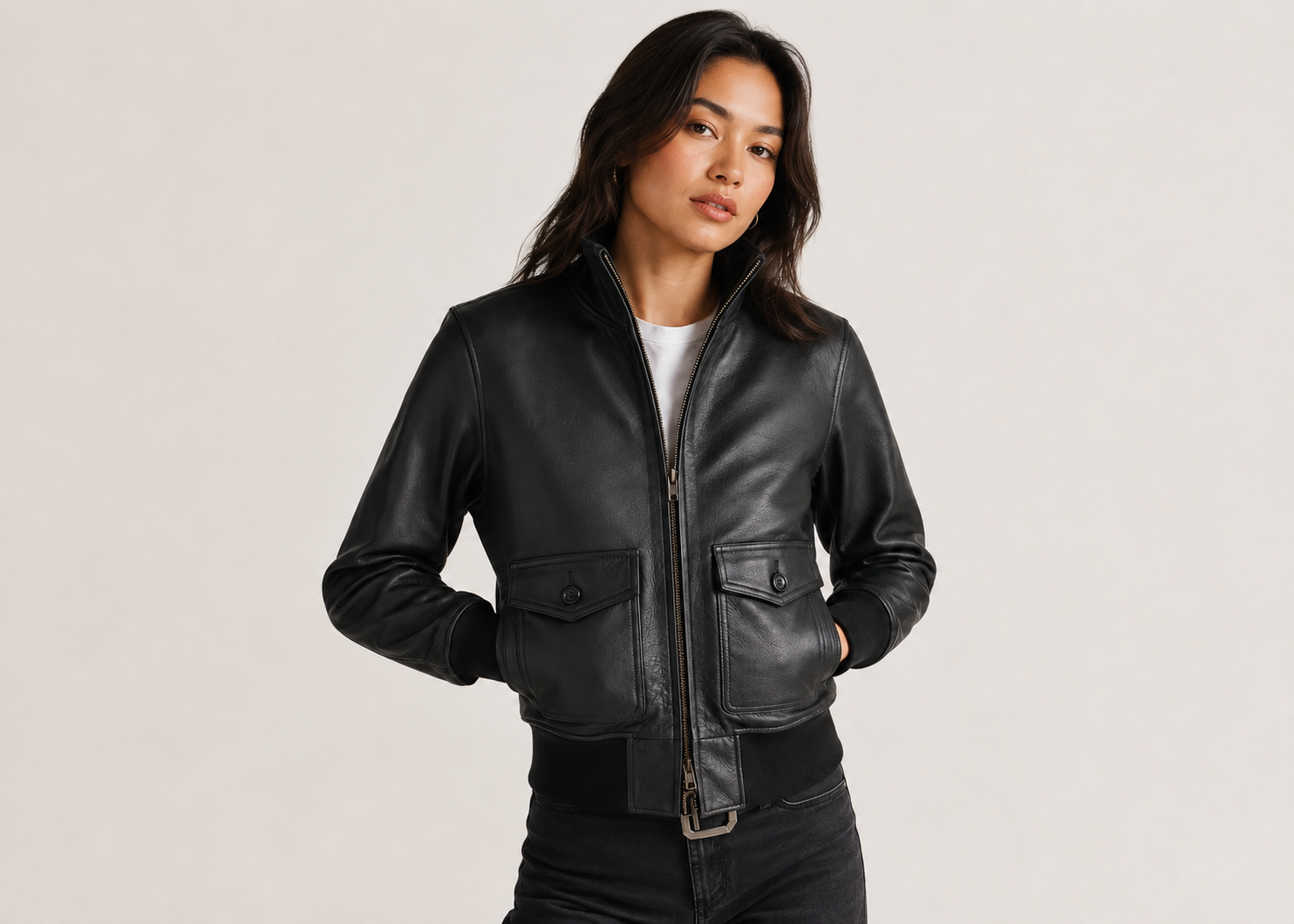 Women’s Lightweight Cowhide Leather A-1 Flight Jacket – 23 Inch