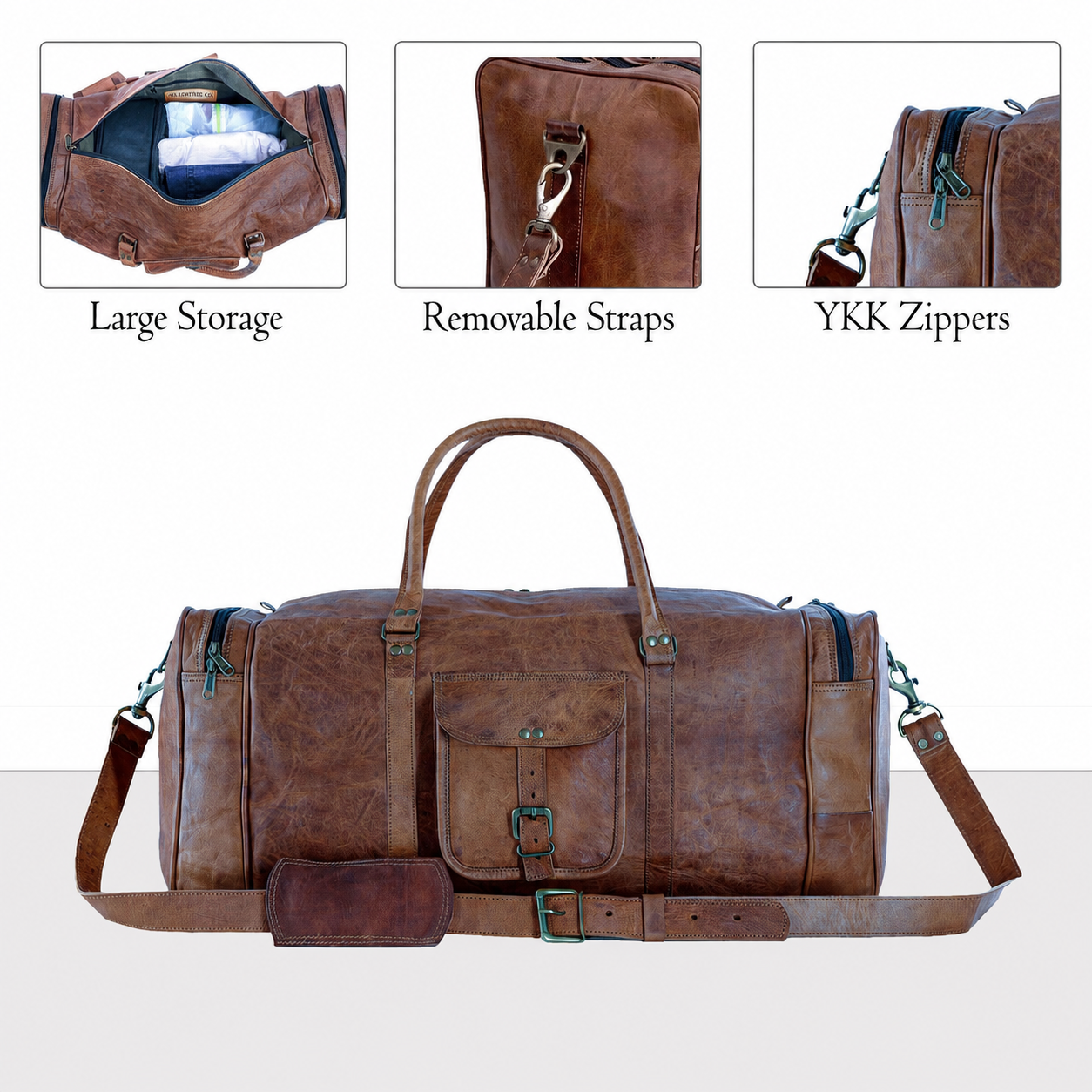 Leather Duffel Bag Large 24-Inch Square Duffel - Travel, Gym, Sports, Overnight, and Weekender Bag for Men and Women