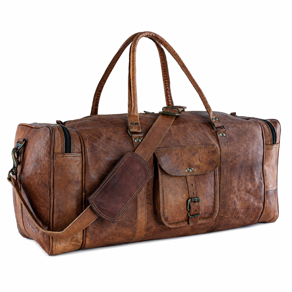 Leather Duffel Bag Large 24-Inch Square Duffel - Travel, Gym, Sports, Overnight, and Weekender Bag for Men and Women