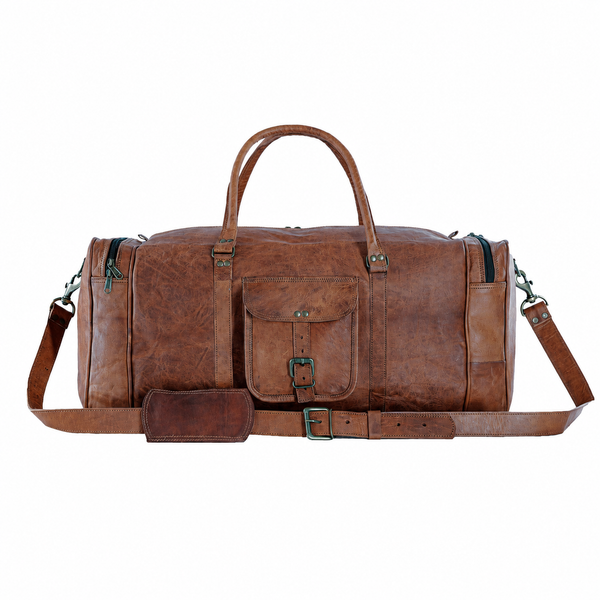 Leather Duffel Bag Large 24-Inch Square Duffel - Travel, Gym, Sports, Overnight, and Weekender Bag for Men and Women