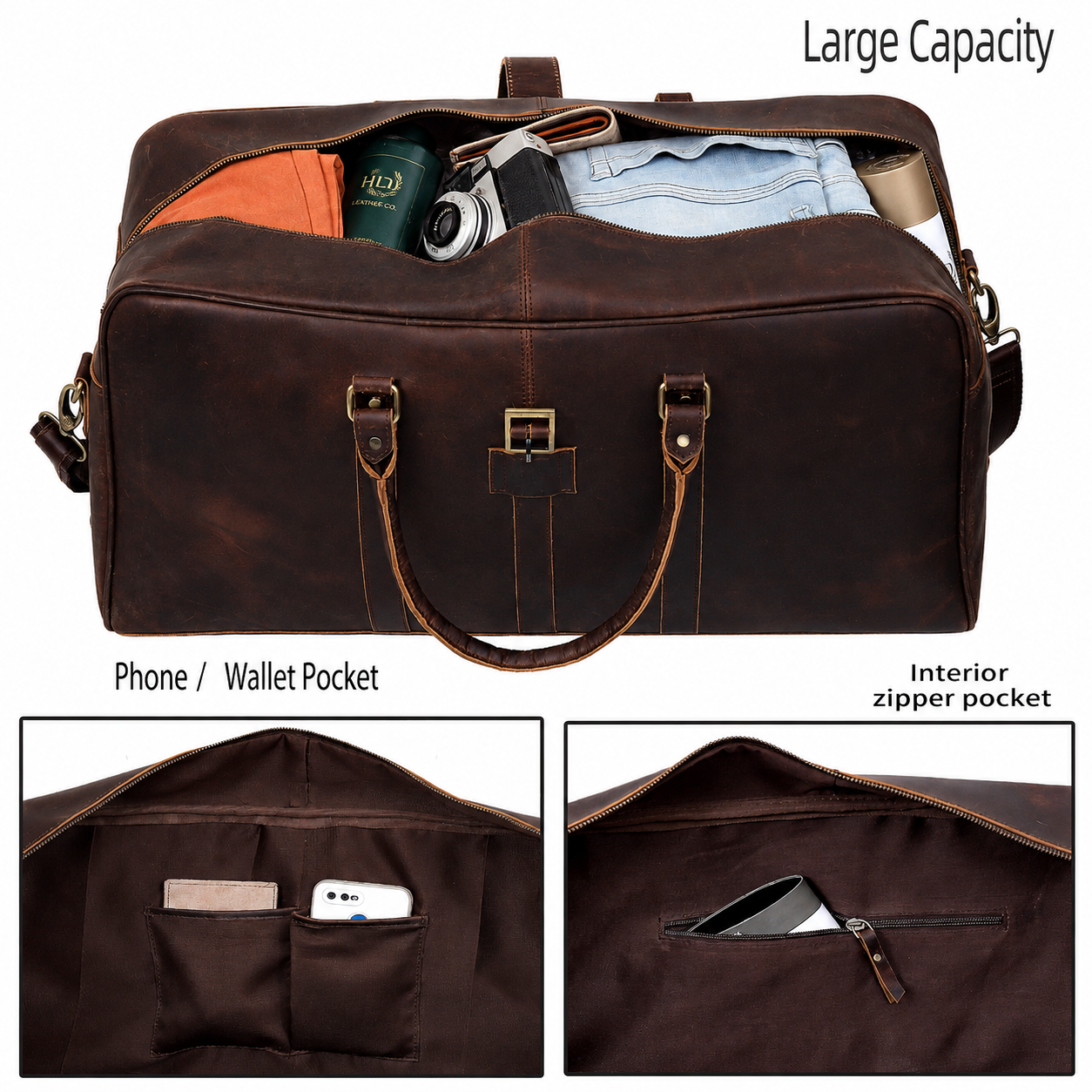 Leather Farm Travel Duffel Bag – Full Grain Leather Weekend Bag