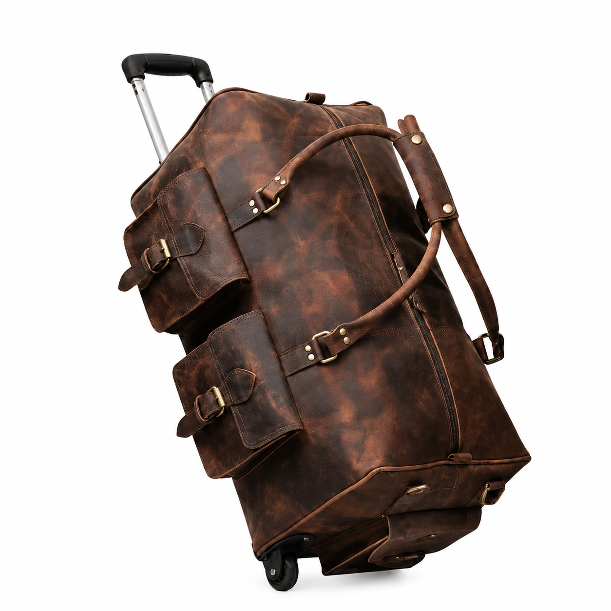 Wheely Leather Duffel Bag With Wheels + Free Leather Toiletry Bag