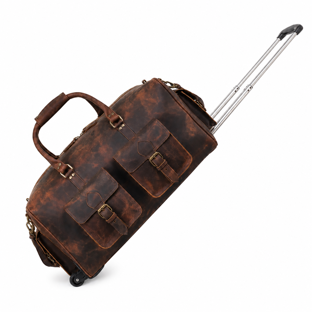 Wheely Leather Duffel Bag With Wheels + Free Leather Toiletry Bag