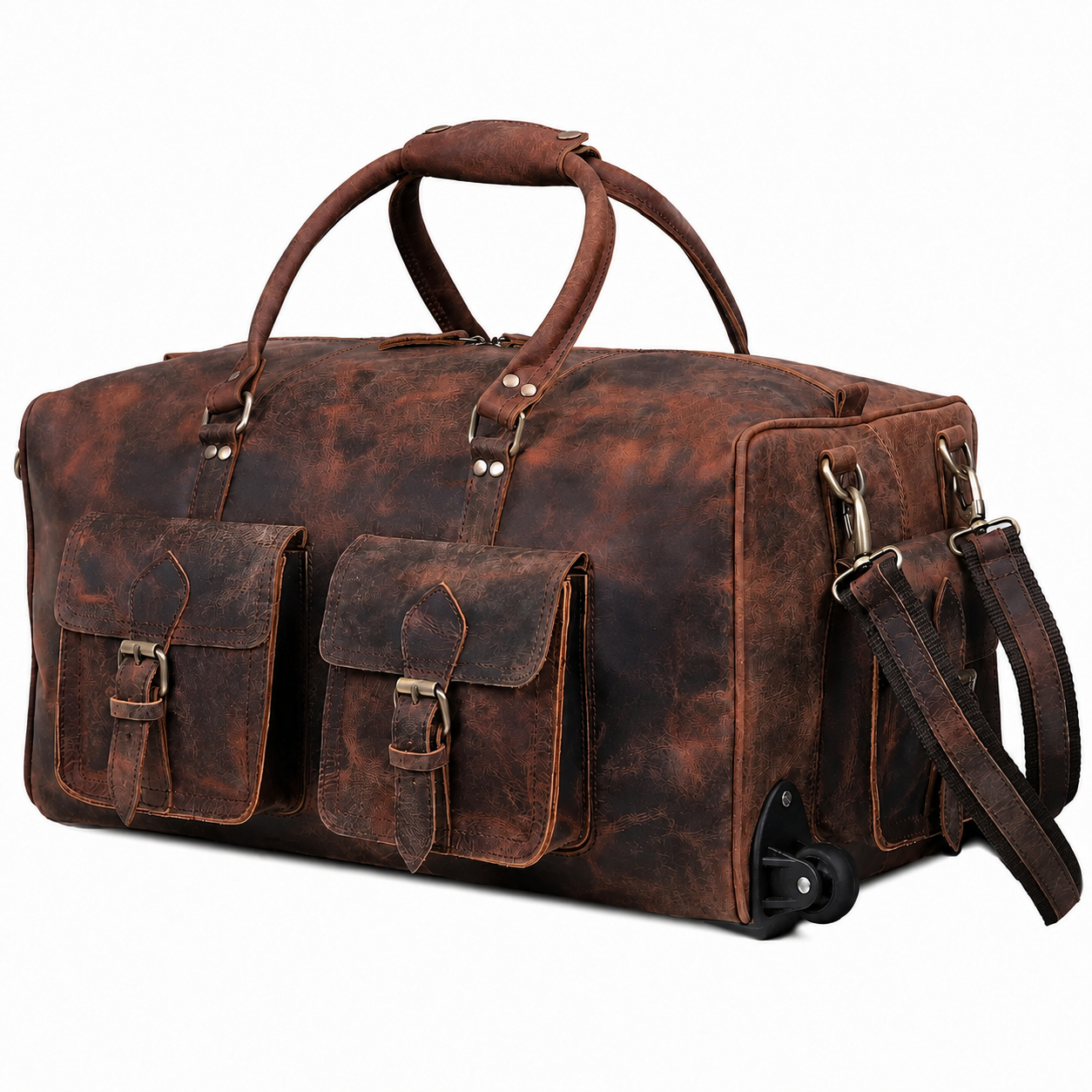 Wheely Leather Duffel Bag With Wheels + Free Leather Toiletry Bag