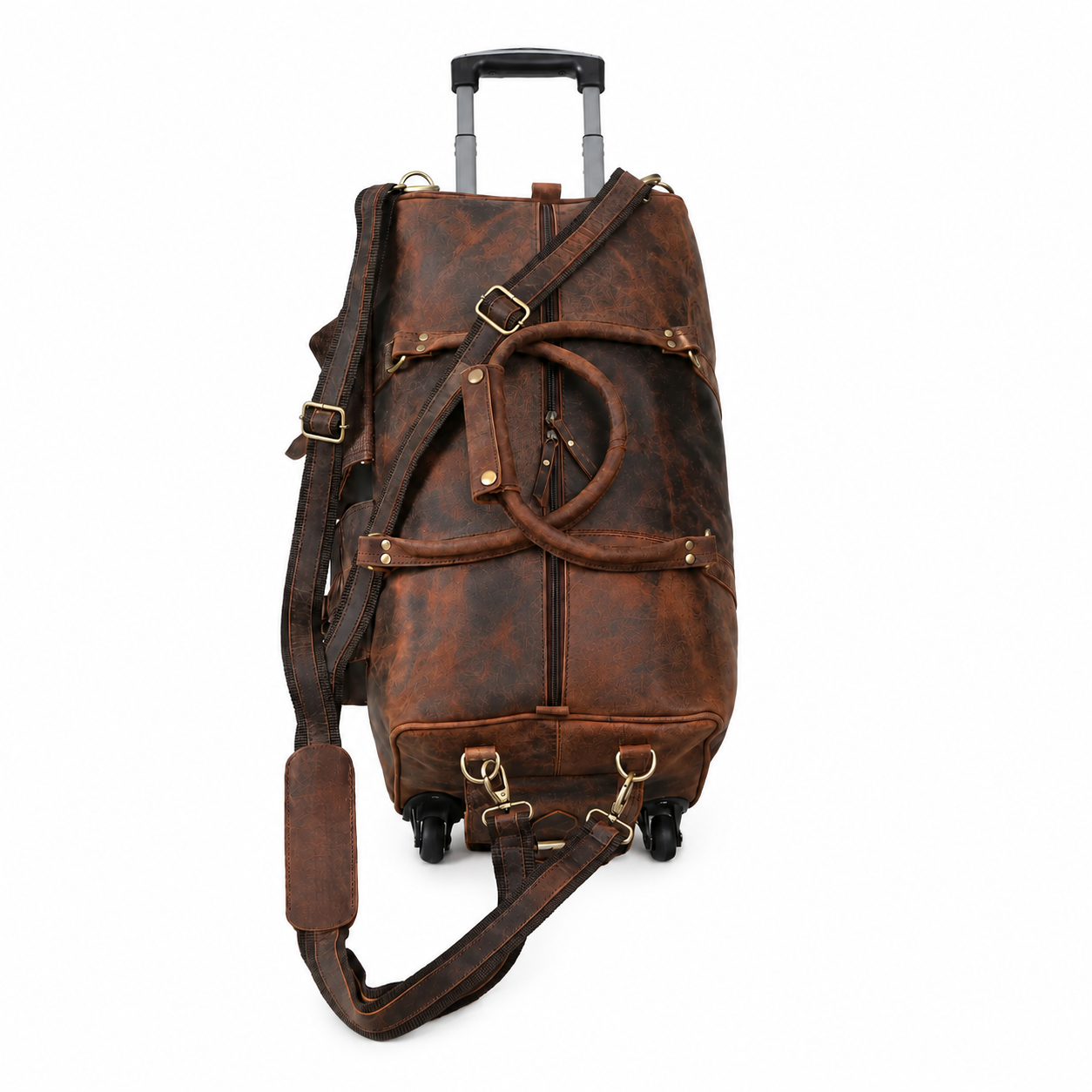 Wheely Leather Duffel Bag With Wheels + Free Leather Toiletry Bag