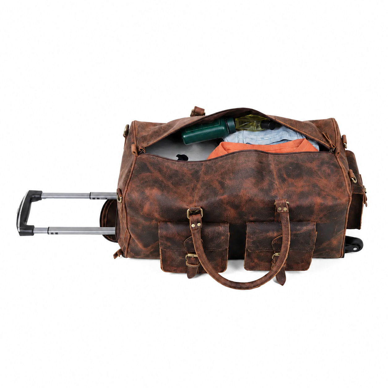 Wheely Leather Duffel Bag With Wheels + Free Leather Toiletry Bag