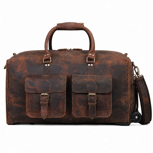 Wheely Leather Duffel Bag With Wheels + Free Leather Toiletry Bag