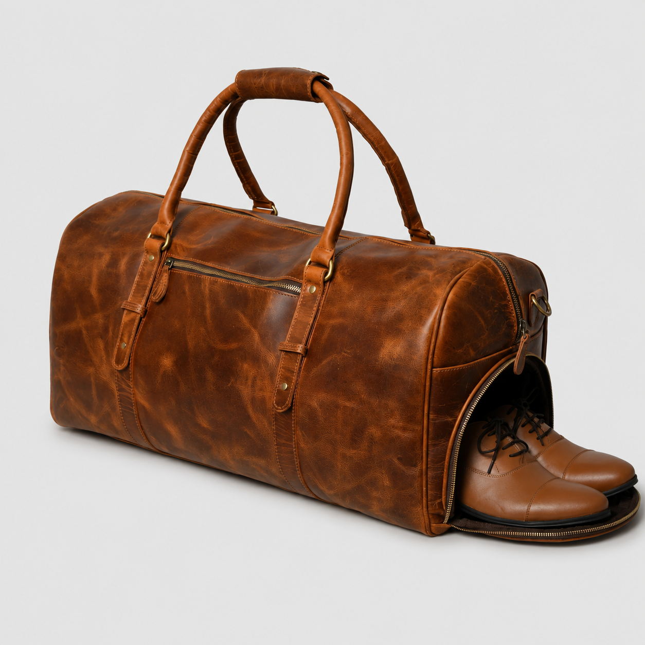 Buffalo Leather Overnight Bag - Saddle Tint