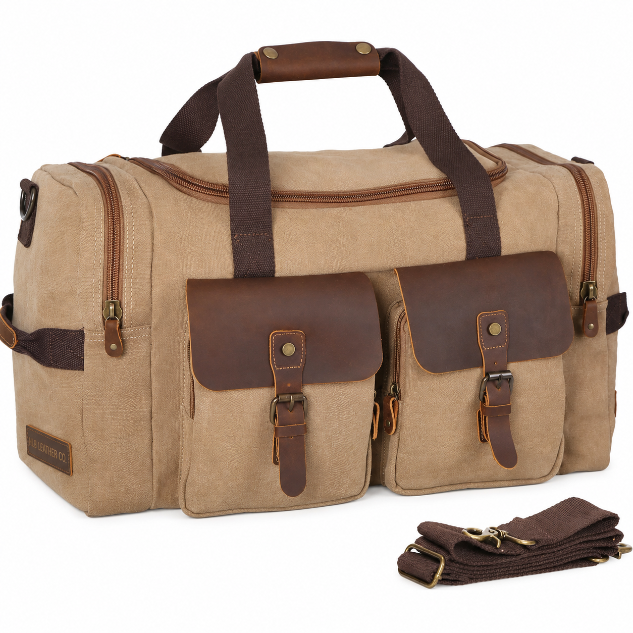 Canvas Cowhide Leather Duffel Bag