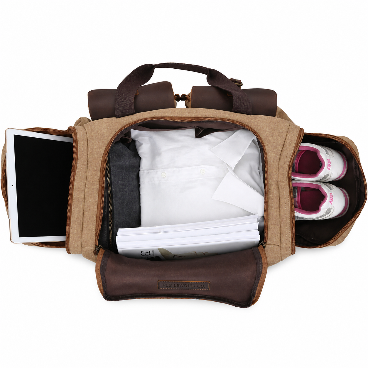 Canvas Cowhide Leather Duffel Bag