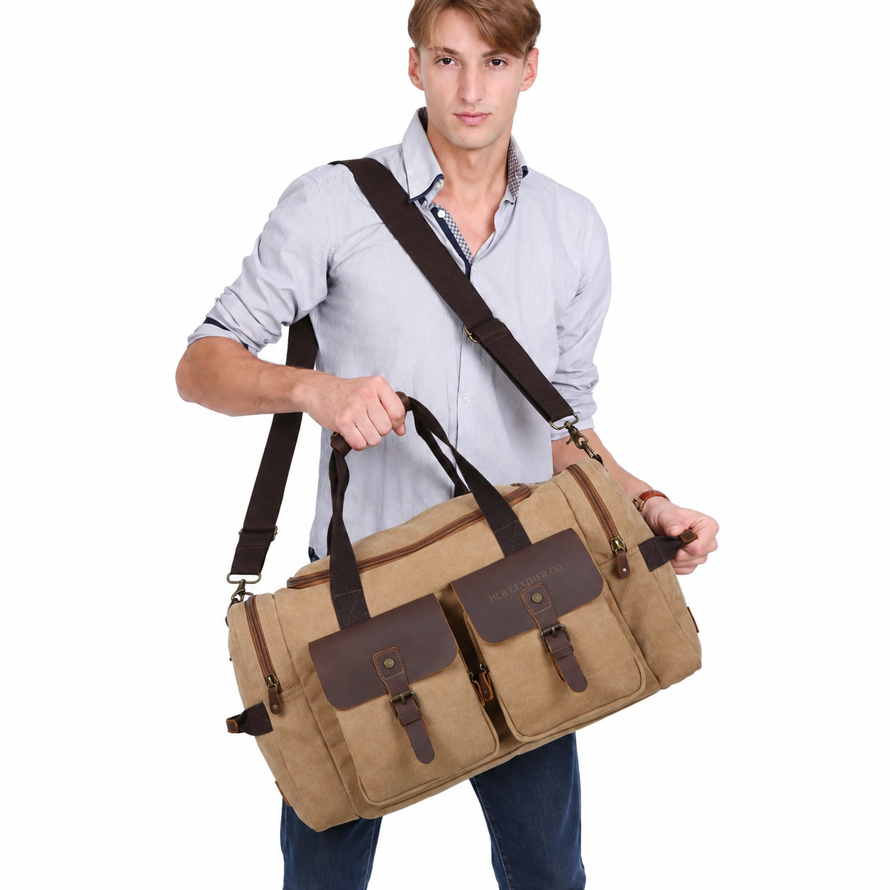 Canvas Cowhide Leather Duffel Bag