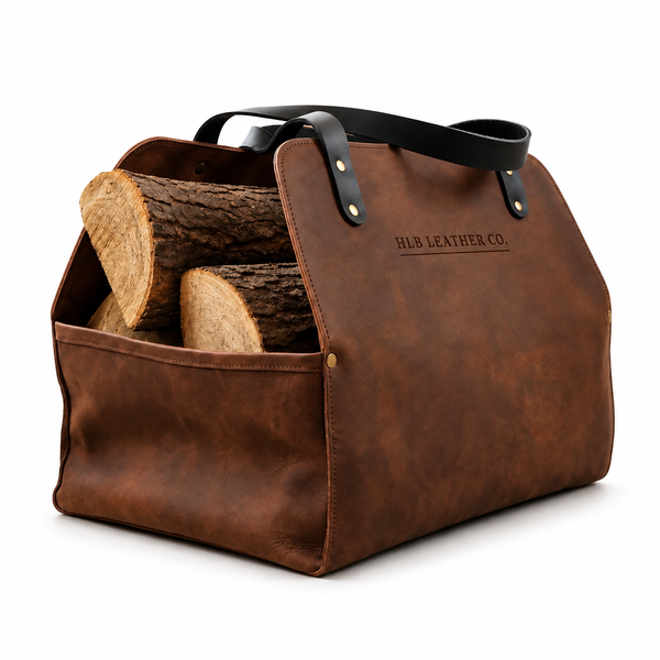 Personalized Leather Firewood Tote – Waxed Canvas Log Carrier