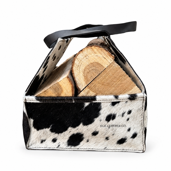 Hair-On-Hide Leather Firewood Carrier – Waxed Canvas Log Tote