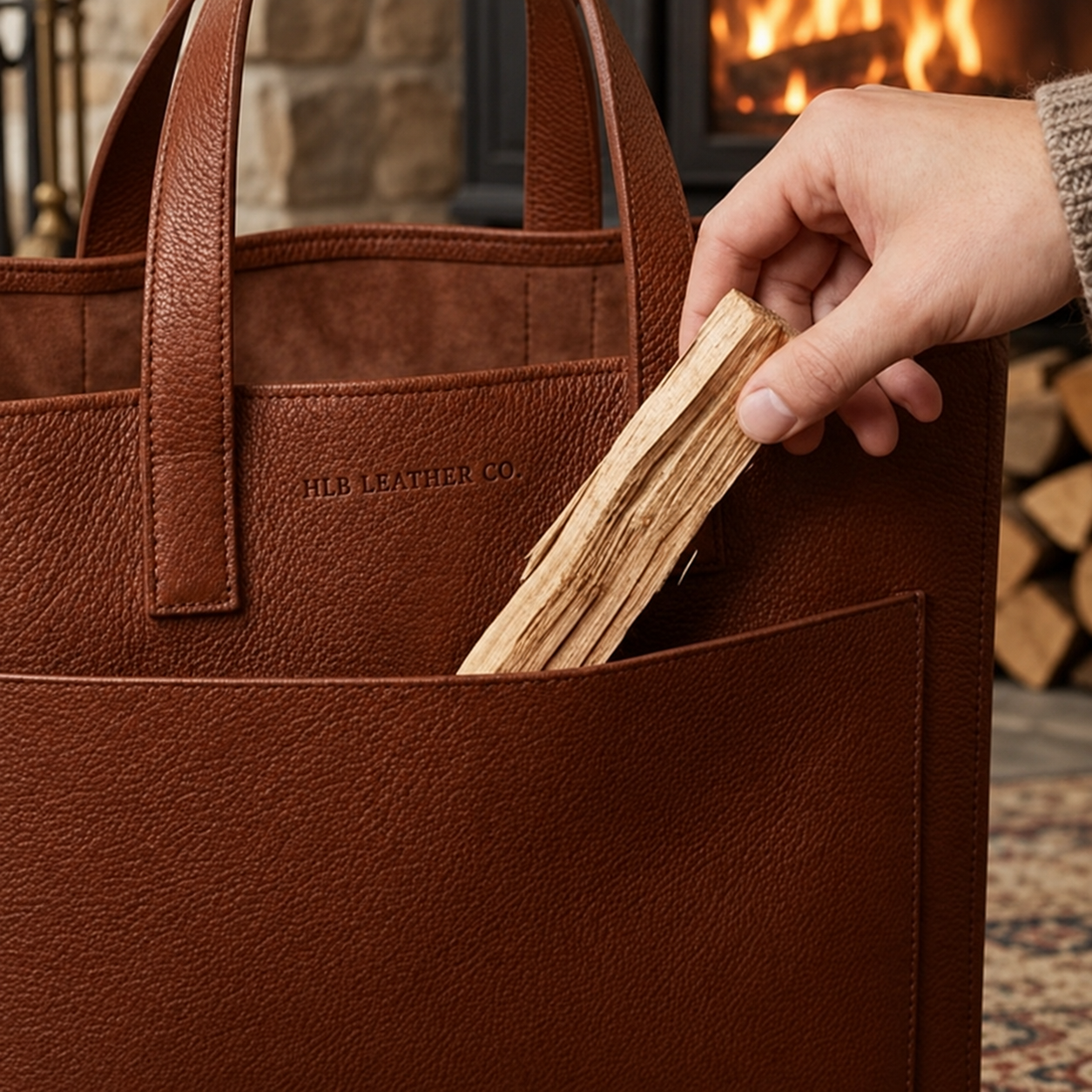 Full-Grain Pebbled Leather Luxury Firewood Carrier