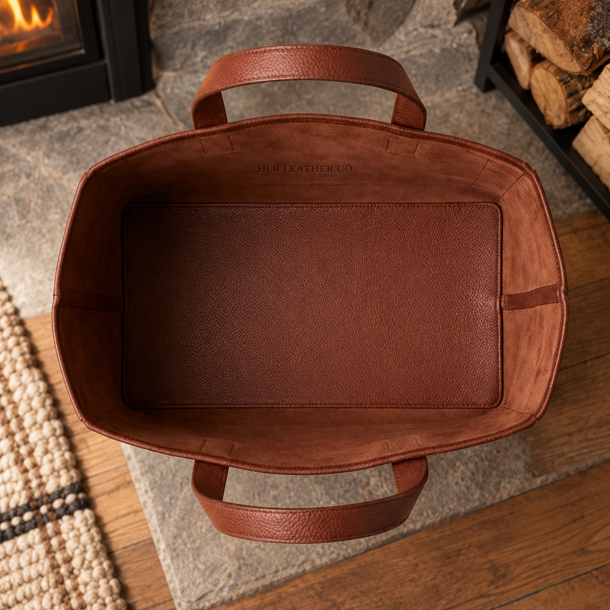 Full-Grain Pebbled Leather Luxury Firewood Carrier
