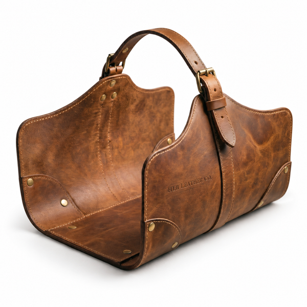 Full-Grain Leather Firewood Carrier – Enclosed Log Tote