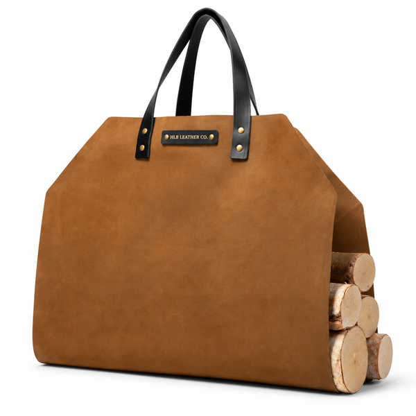 Premium Seamless Full-Grain Leather Firewood Carrier