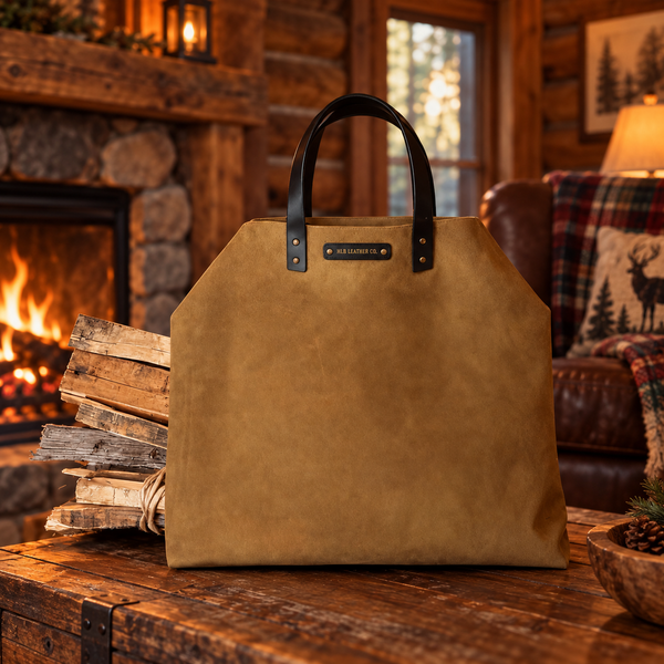 Premium Seamless Full-Grain Leather Firewood Carrier