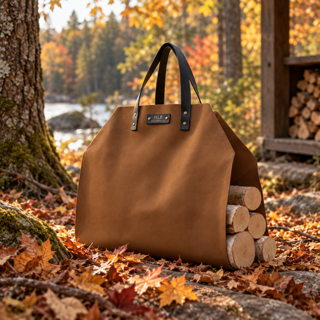 Premium Seamless Full-Grain Leather Firewood Carrier