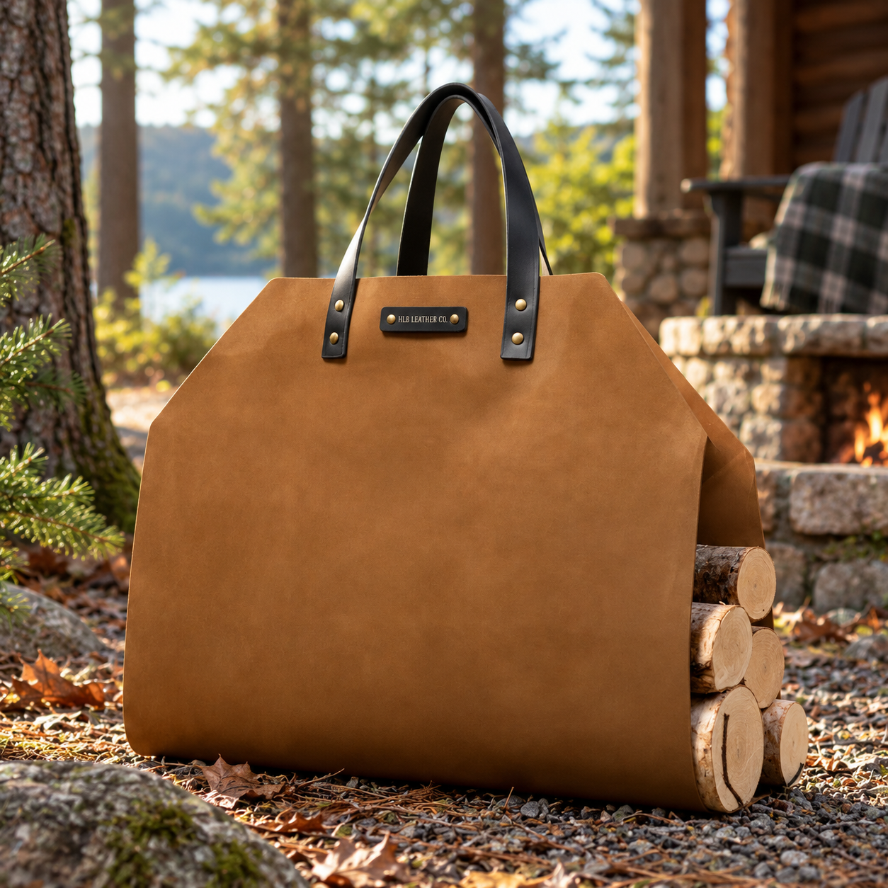 Premium Seamless Full-Grain Leather Firewood Carrier