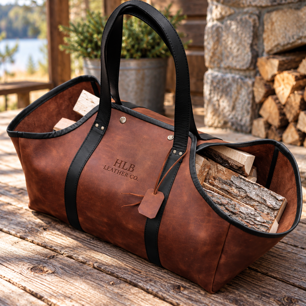 Heritage Full-Grain Leather Firewood Carrier