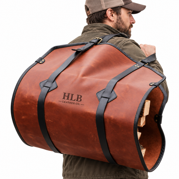 Premium Brown Full-Grain Leather Firewood Carrier
