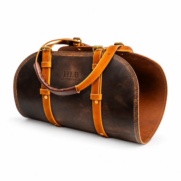 Vintage Buffalo Leather Firewood Carrier Tote