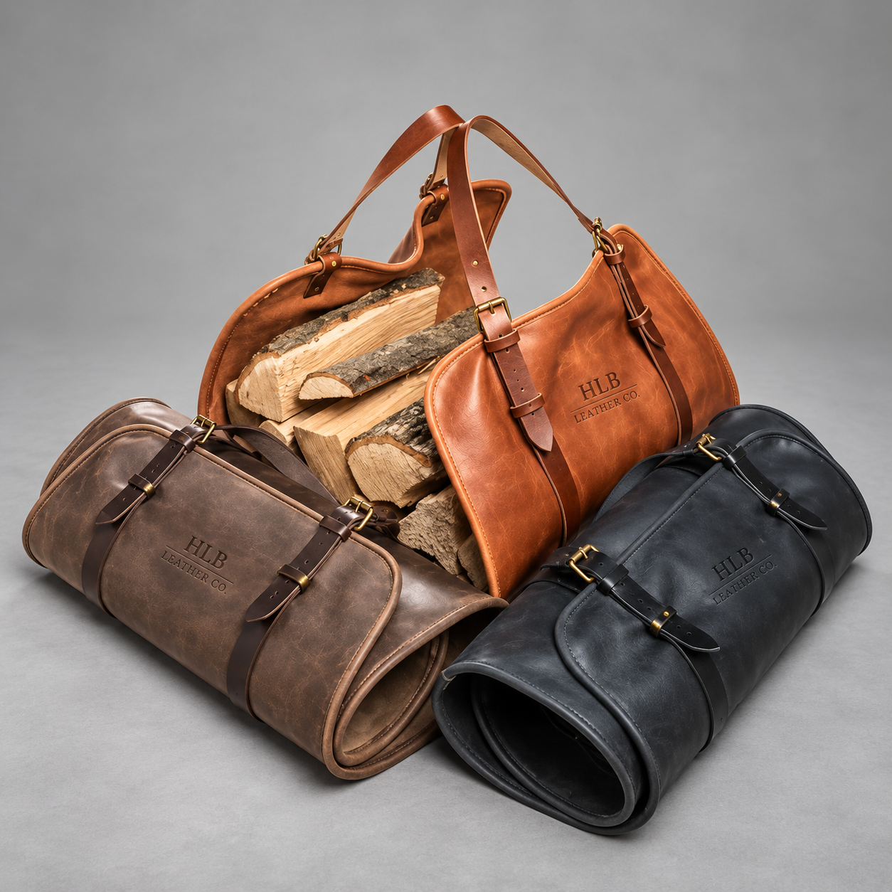 Vintage Buffalo Leather Firewood Carrier Tote