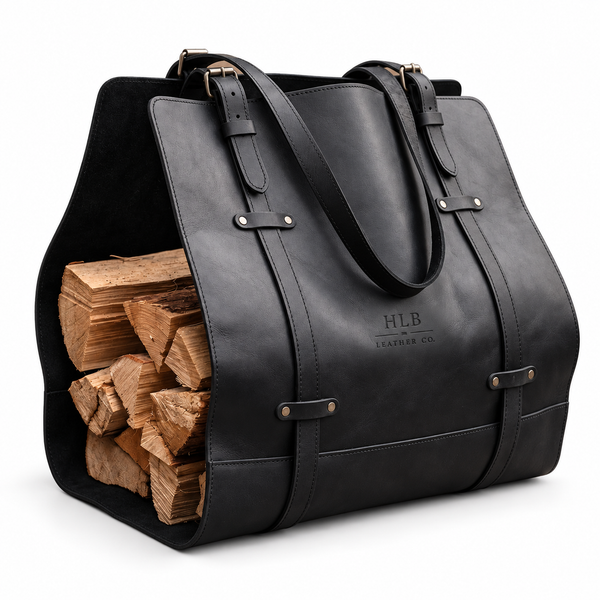 Personalized Full-Grain Leather Firewood Carrier