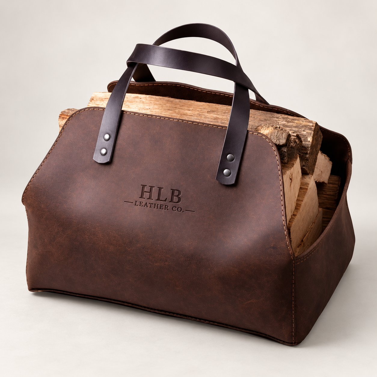 Personalized Leather Firewood Carrier & Log Tote