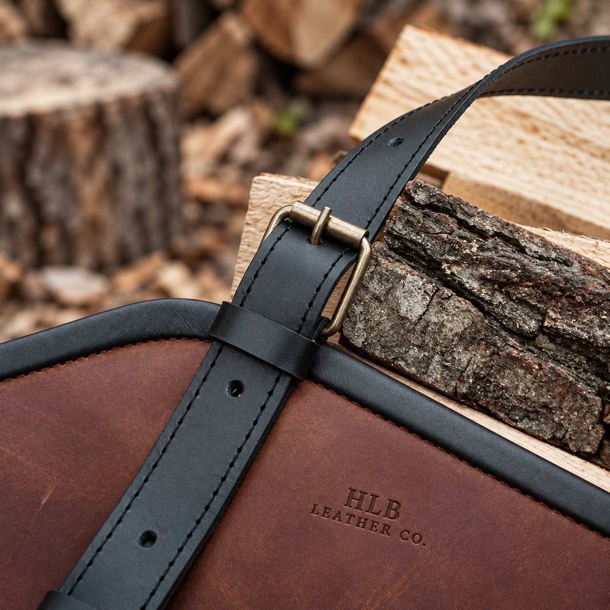 Rustic Leather Fireplace Wood Holder