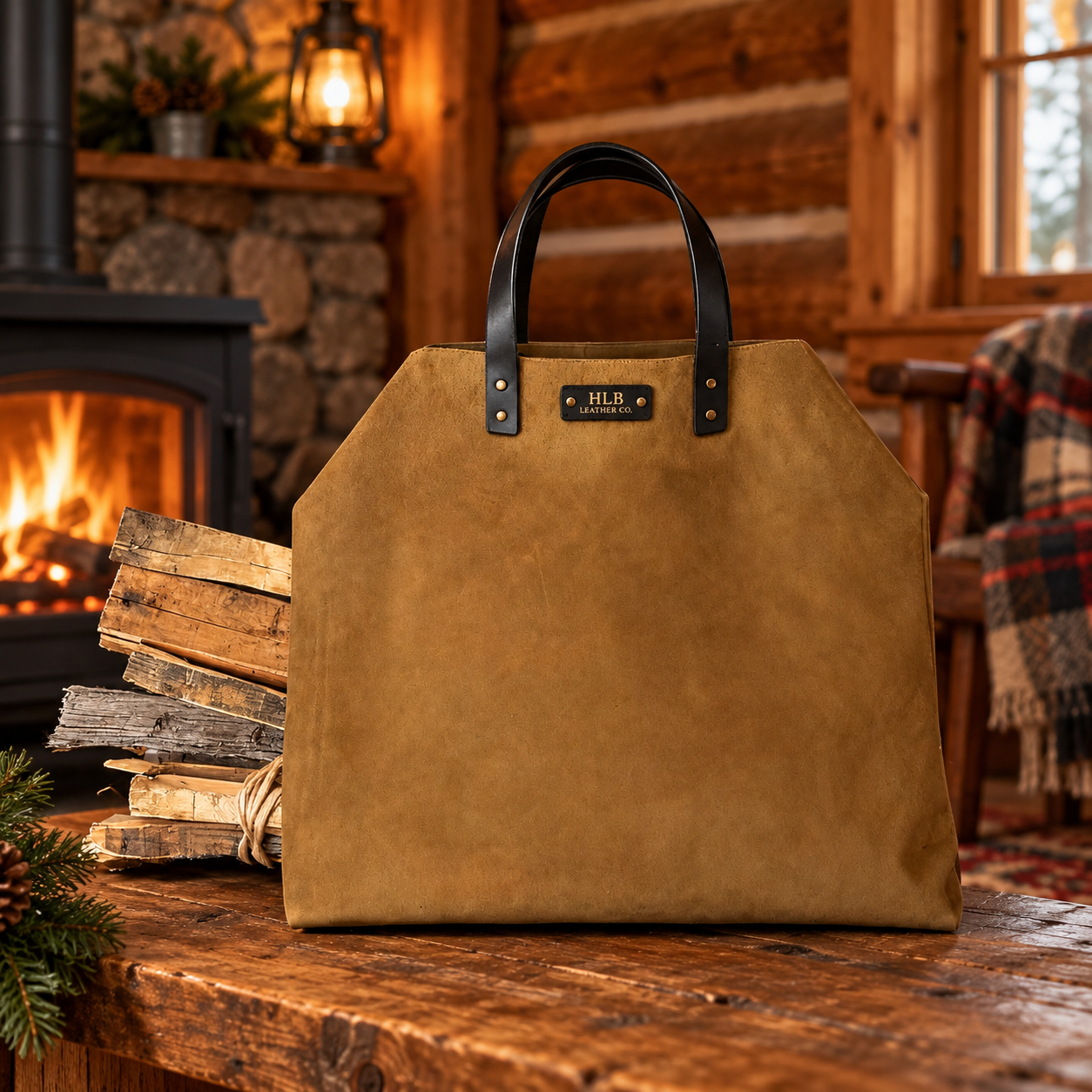 Full-Grain Leather Firewood Carrier & Log Tote