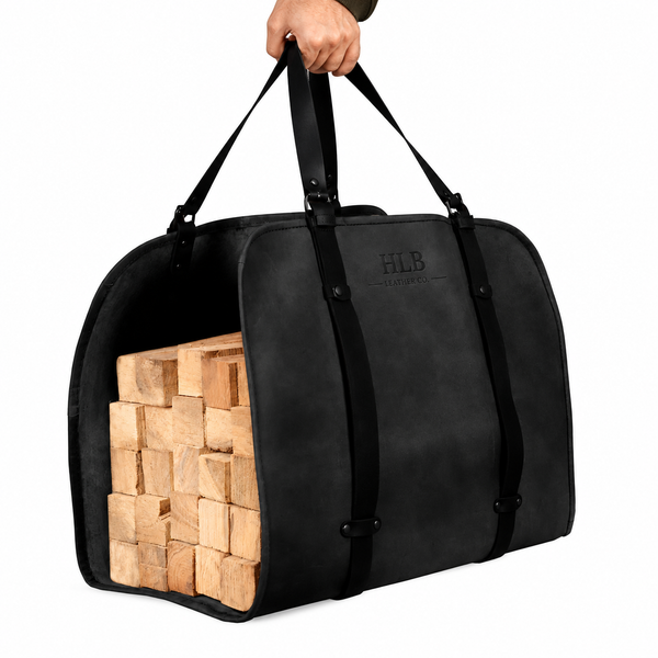 Foldable Leather Log Carrier with Adjustable Straps