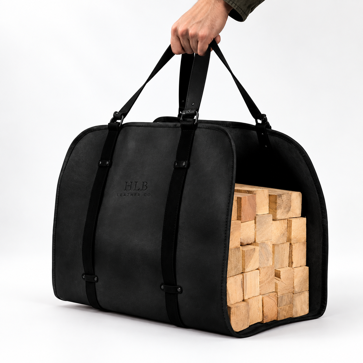Foldable Leather Log Carrier with Adjustable Straps