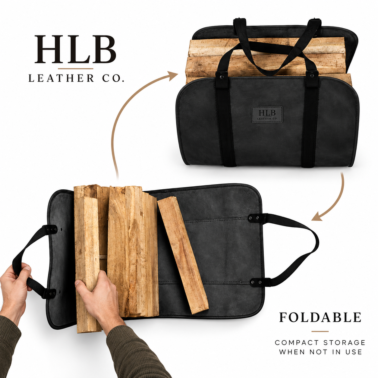 Foldable Leather Log Carrier with Adjustable Straps