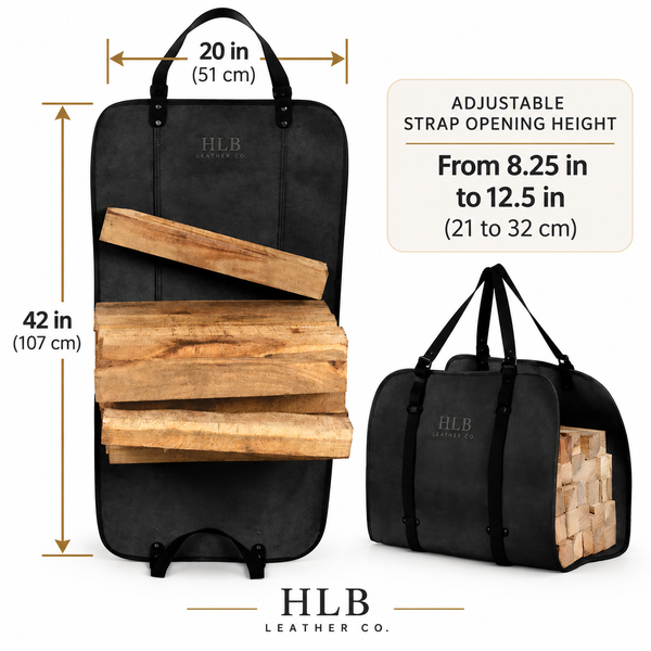 Foldable Leather Log Carrier with Adjustable Straps