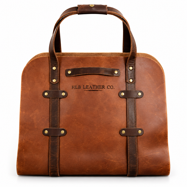 Rustic Full-Grain Leather Firewood Carrier