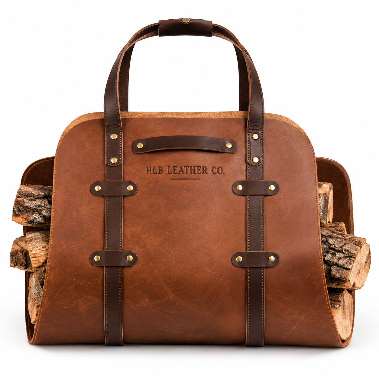 Rustic Full-Grain Leather Firewood Carrier