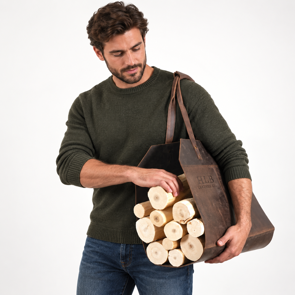 Luxury Full-Grain Leather Firewood Carrier