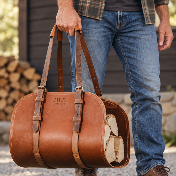 Hand Stitched Buffalo Leather Log Carrier