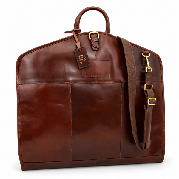 Slimline Vegetable Tanned Leather Garment Carrier — Keswick Brandy