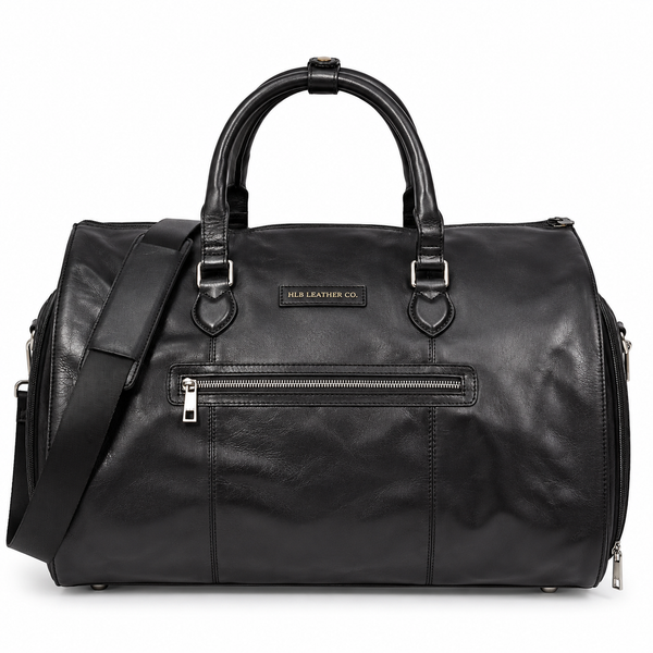 Black 2-in-1 Leather Garment Duffel