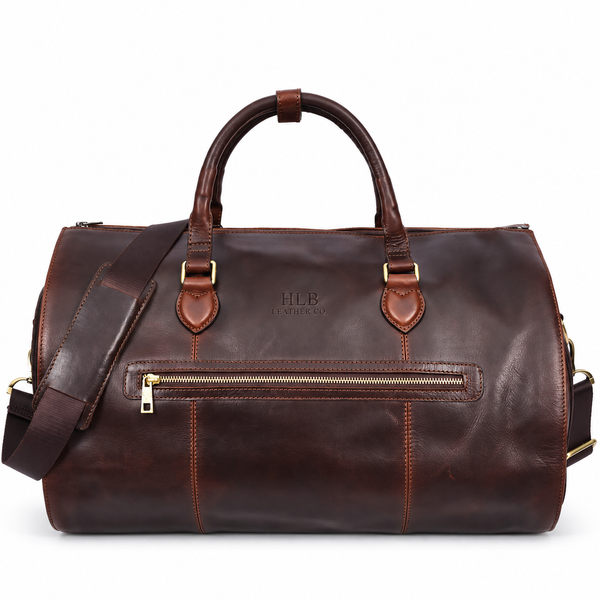Brown 2-in-1 Leather Garment Duffel