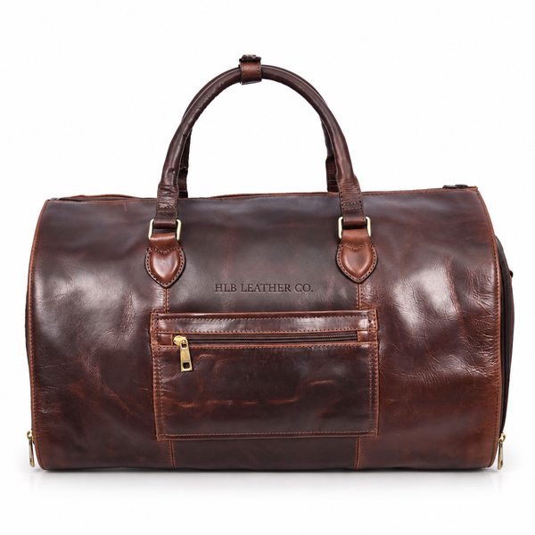 Brown 2-in-1 Leather Garment Duffel