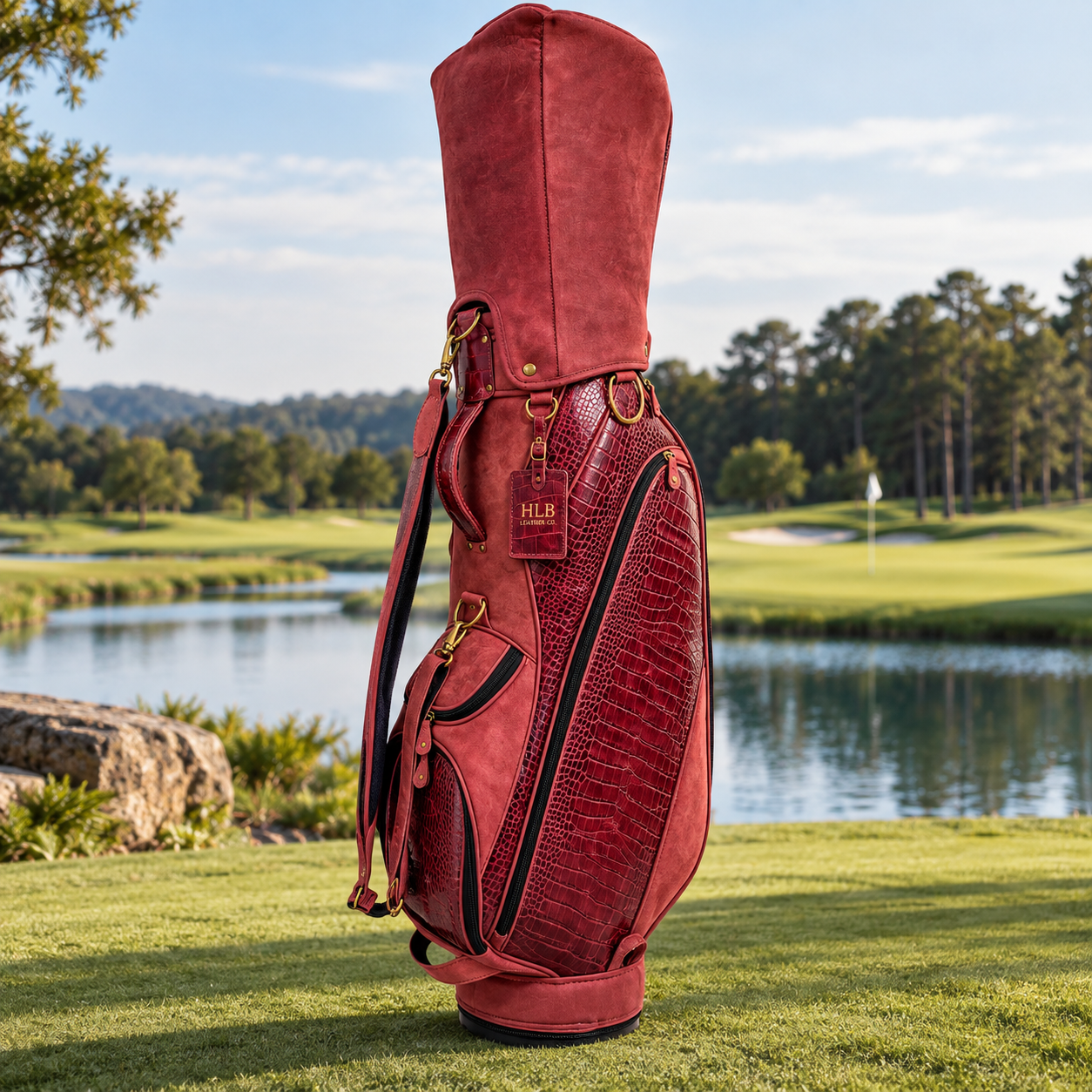 Luxury Black &amp; Burgundy Leather Golf Bag