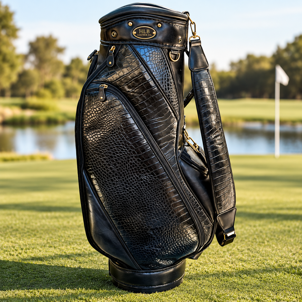 Luxury Black &amp; Burgundy Leather Golf Bag