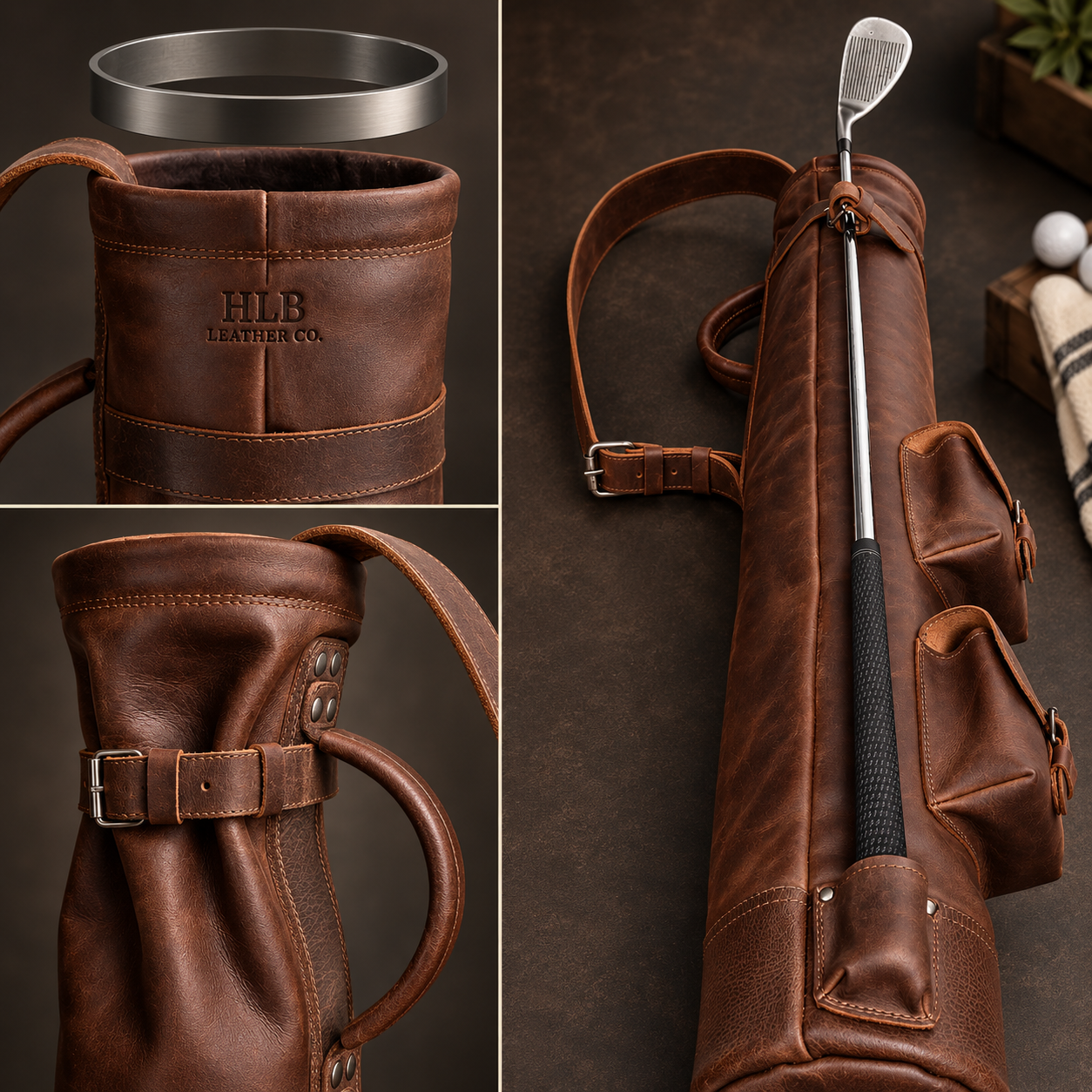 Vintage Full-Grain Leather Sunday Golf Bag