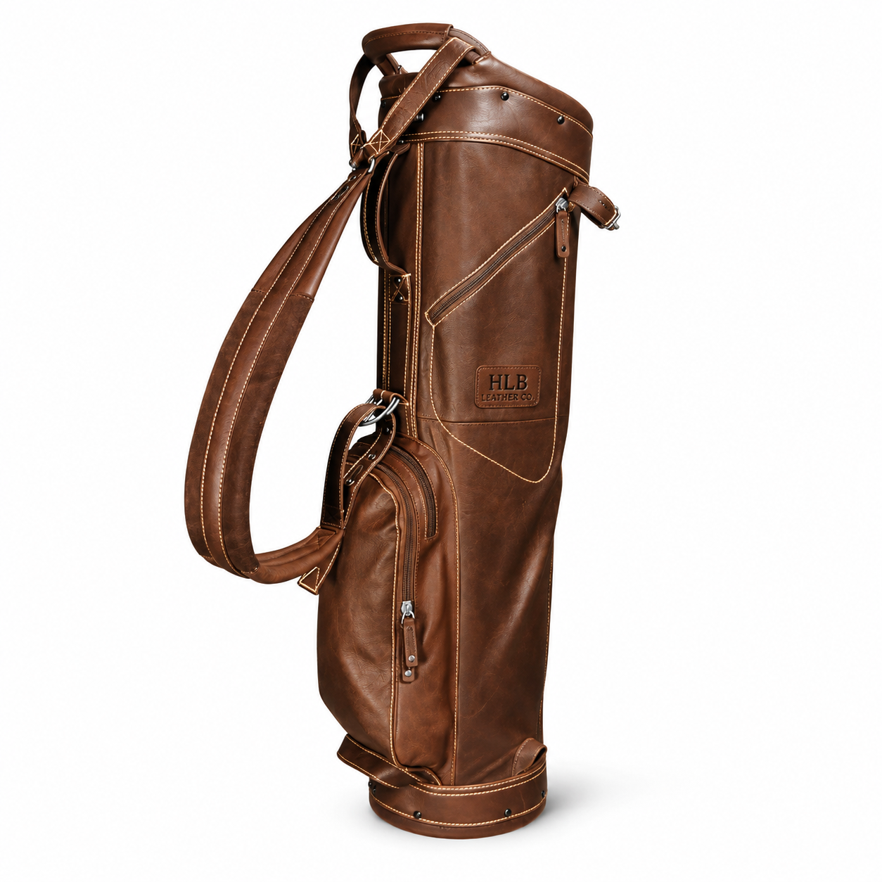 Premium Leather Sunday Golf Bag — Brown &amp; Khaki