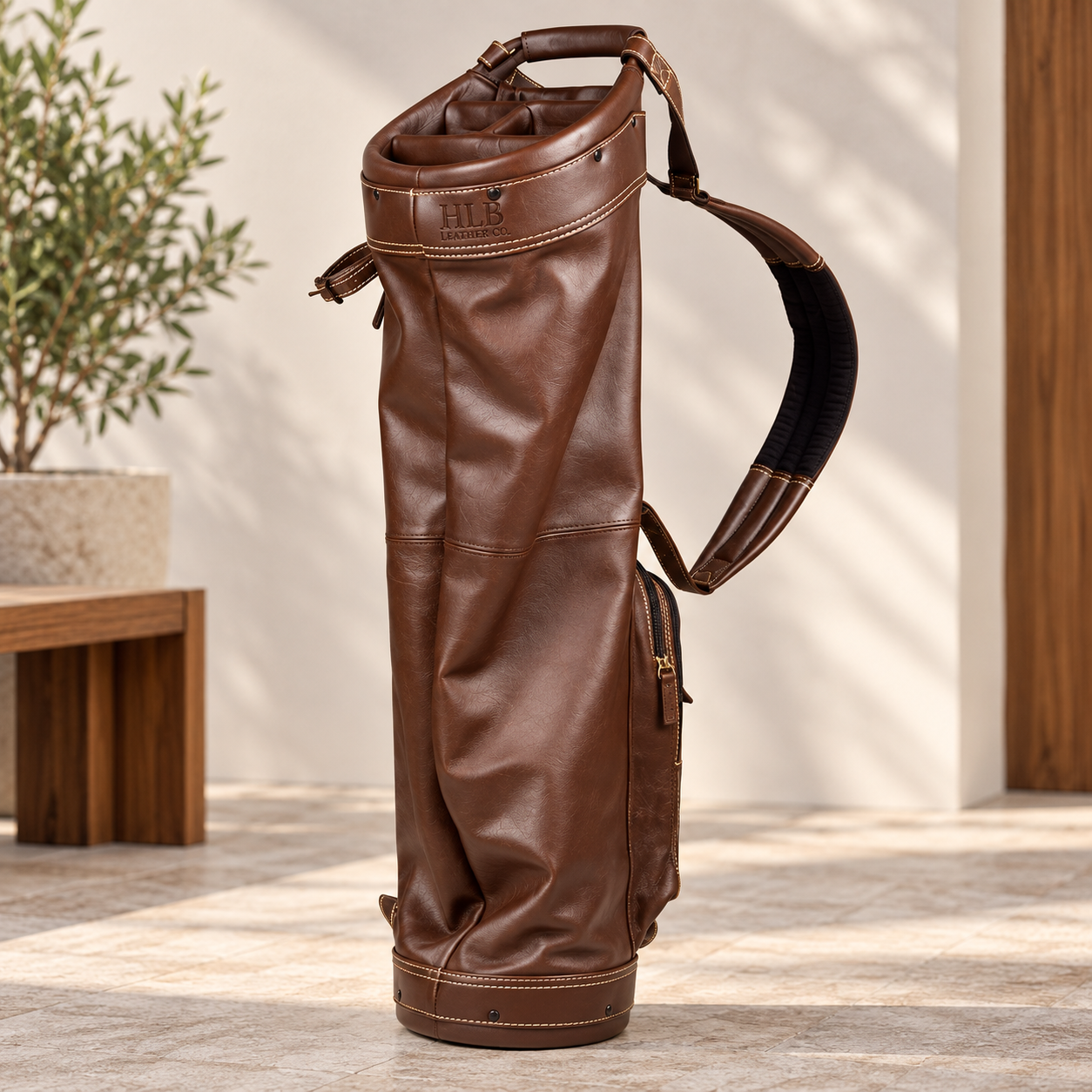 Premium Leather Sunday Golf Bag — Brown &amp; Khaki
