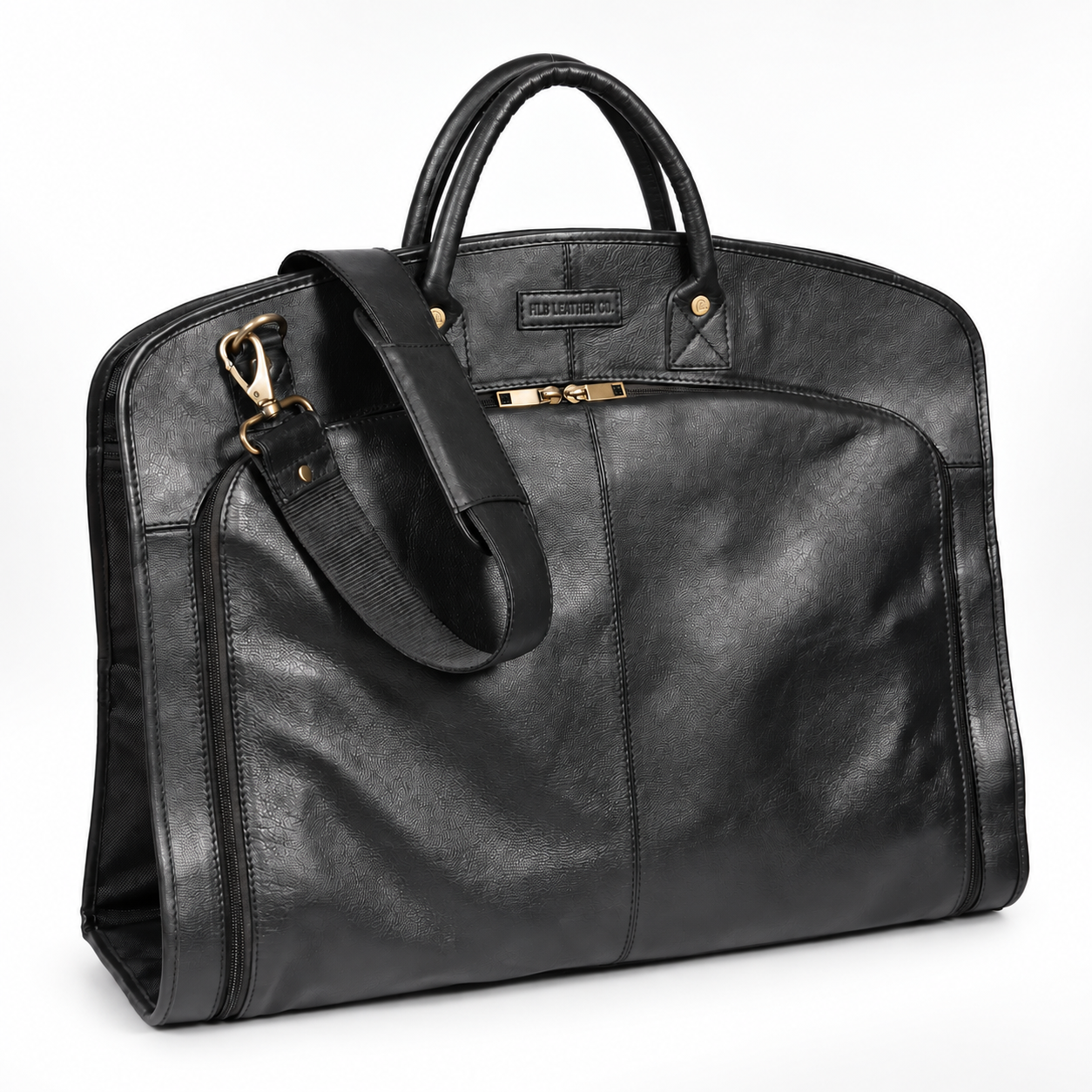 Slim Pebbled Leather Suit Carrier — Lared Black